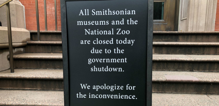 A sign outside the Smithsonian's Renwick Gallery, across the street from the Office of Management and Budget