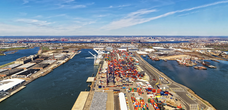 By Roman Babakin shutterstock photo ID: 409240009 Aerial view of Global Container terminals in Bayonne, New Jersey, USA