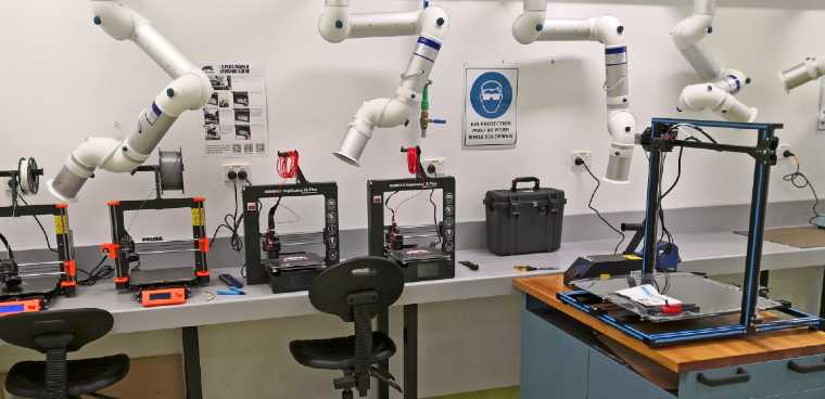 A collection of desktop 3D printers in the Deakin University 3DEC lab. Photo by James Novak.