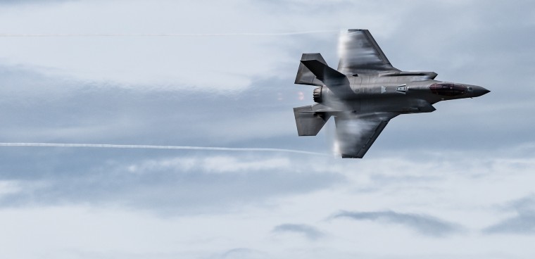 (U.S. Air Force photo by Capt. Kip Sumner) F-35A Lightning II Demonstration Team pilot and commander, performs the "dedication pass" maneuver during an aerial performance at the 2021 Arctic Lightning Air Show, Aug. 1, 2021, Eielson Air Force Base, Alaska.