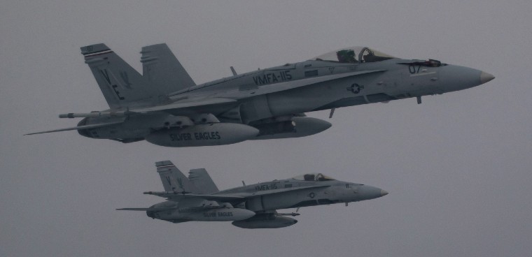 U.S. Marine Corps F/A-18C Hornets during exercise Scarlet Dragon on Oct. 7, 2021. (U.S. Air National Guard photo by Master Sgt. Matt Hecht)