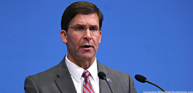 Mark Esper gives a press conference on the results of the Nato Foreign ministers meeting at NATO headquarters June 27, 2019. (Alexandros Michailidis/Shutterstock.com)