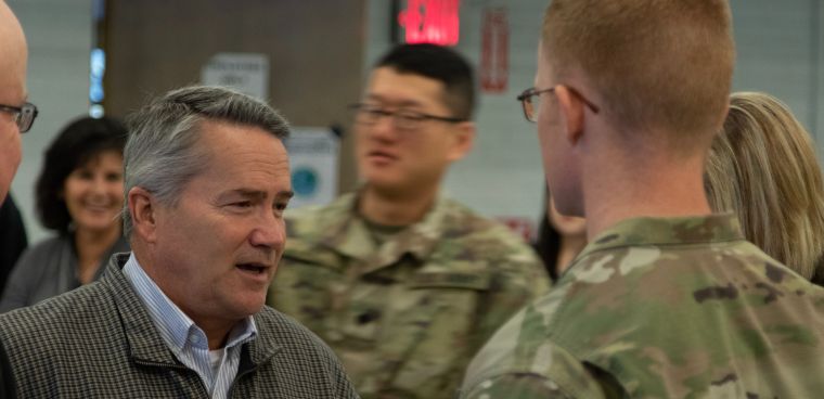 U.S Rep. Jody B. Hice (R-GA) greets Georgia Army National Guardsmen and families during the Milledgeville based Company D, 1st Battalion, 121st Infantry Regiment’s Afghanistan deployment ceremony on Nov.26, 2018. The unit is deploying to Afghanistan to support training the Afghan National Army for the next 9 months.  U.S. Army National Guard photo by Sgt. 1st Class R.J. Lannom Jr