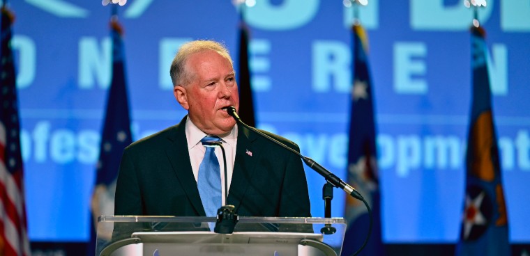 Secretary of the Air Force Frank Kendall delivers remarks during the Air Force Association Air, Space and Cyber Conference in National Harbor, Md., Sept. 20, 2021 (U.S. Air Force photo by Wayne Clark)