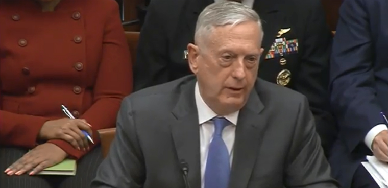 Defense Secretary Jim Matthis testifies at an April 12 hearing of the House Armed Services Committee