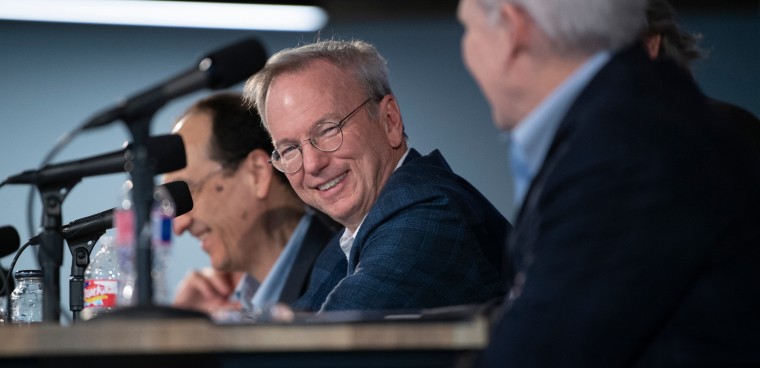 Eric Schmidt, technical advisor to the board of Alphabet Inc., which is the parent company of Google, speaks at a public meeting of the Defense Innovation Board in Austin, Texas March 5, 2020. (DoD photo by EJ Hersom)