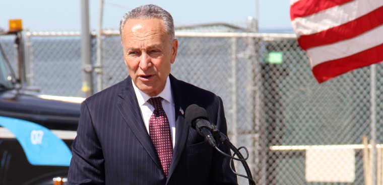 Sen. Chuck Schumer in 2016 reviewing post-Sandy work by the Army Corps of Engineers. Defense Dept. photo
