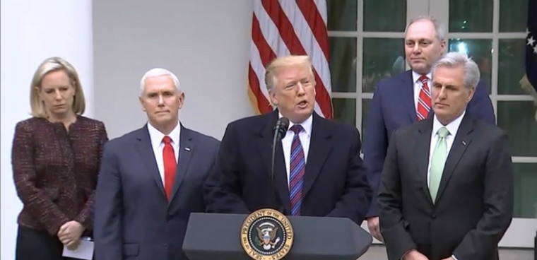 Trump Rose Garden press conference Jan. 4 2019 flanked by Nielsen, Pence, McCarthy (scalise in background)