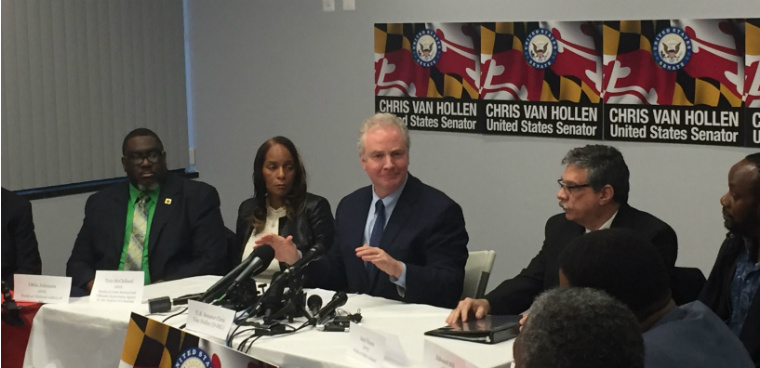 Sen. Chris Van Hollen with feds and union reps