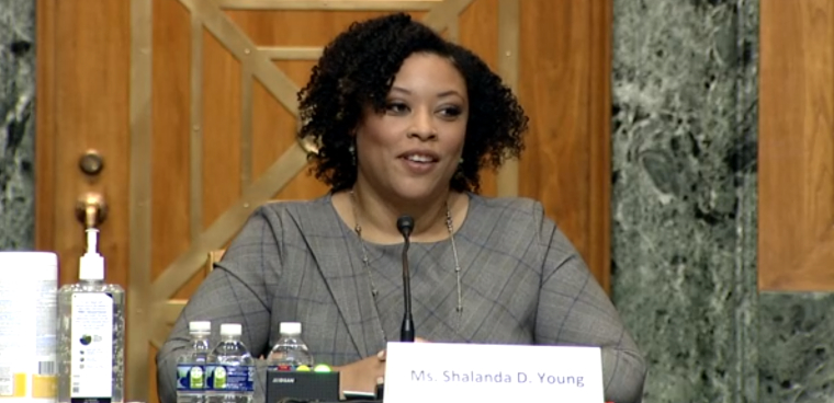 OMB deputy director nominee Shalanda Young at her March 2, 2021 nomination hearing. Image from video stream.