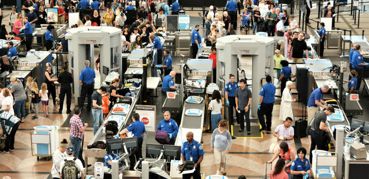Photo credit: Jim Lambert/Shutterstock uly 27, 2019. Travelers in long lines at Denver International Airport going thru the Transportation Security Administrations (TSA) security screening areas to get to their flights.