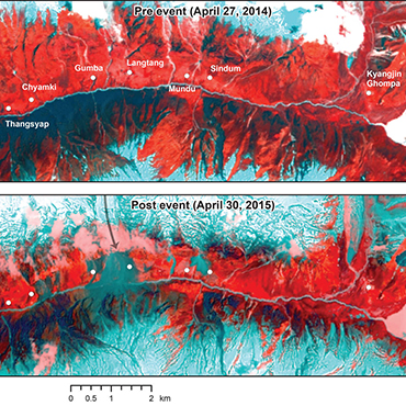 NASA image: Landsat 8 Reveals Extent of Quake Disaster in Nepal’s Langtang Valley.