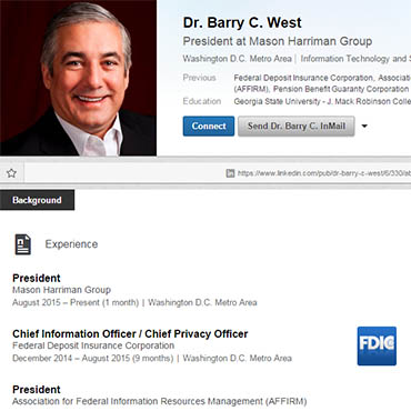 LinkedIn screenshot: Barry West's LinkedIn update (08.17.2015).