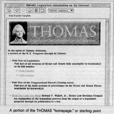 Early screenshot of the Thomas website, as captured in a Library of Congress Information Bulletin article