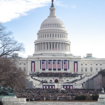 The U.S. Capitol decked out for a presidential inauguration. (Photo credit: JRAphotographics / Shutterstock.com)