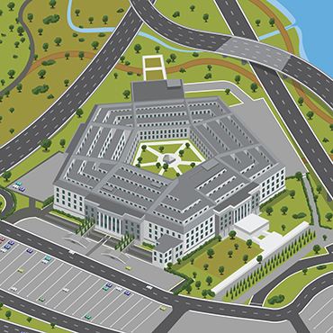 Shutterstock image (by alienant): An aerial view of the pentagon rendered as a vector.