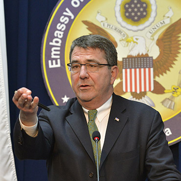 Wikimedia image: Deputy Secretary of Defense Ashton B. Carter holds a press conference with local media at the U.S. Embassy in Seoul, South Korea, on March 18, 2013.