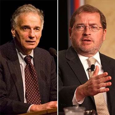 Wikimedia images of Ralph Nader and Grover Norquist.