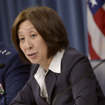 Defense Department CIO Teri Takai speaking at a Feb. 20, 2014, press conference.