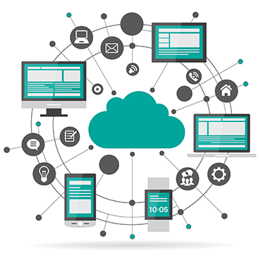 Shutterstock image (by VLADGRIN): cloud concept surrounded by abstract computer network with integrated circles of communication.