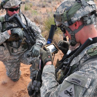 soldiers using mobile device