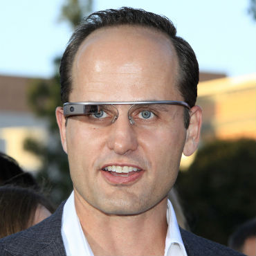 man wearing Google Glass device