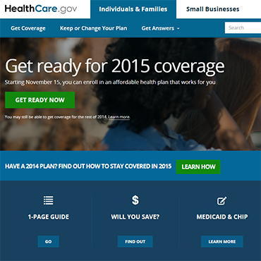 Screen capture of HealthCare.gov in November 2014.