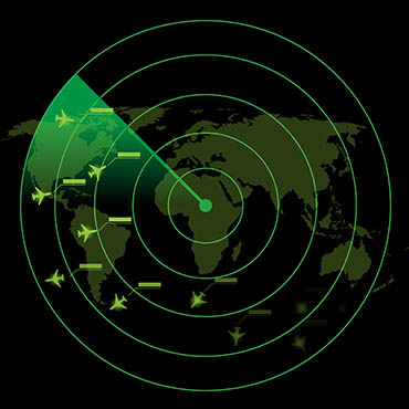 Shutterstock image (by iconerinfostock): Air traffic control radar.