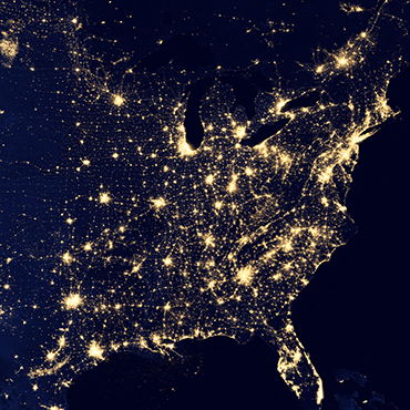 satellite image of US at night